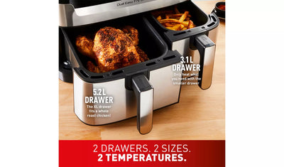 Tefal EY905D40 Easy Fry Dual Zone Air Fryer & Grill, 8.3L, Stainless Steel