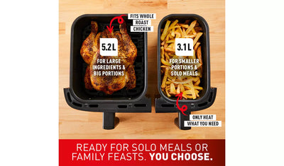 Tefal EY905D40 Easy Fry Dual Zone Air Fryer & Grill, 8.3L, Stainless Steel