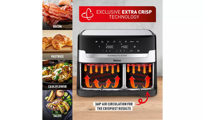Tefal EY905D40 Easy Fry Dual Zone Air Fryer & Grill, 8.3L, Stainless Steel