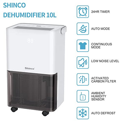 SHINCO 10L/Day Energy Efficient Electric Compressor Dehumidifier for home