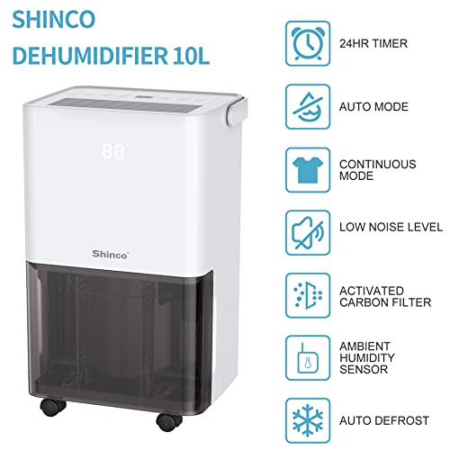 SHINCO 10L/Day Energy Efficient Electric Compressor Dehumidifier for home