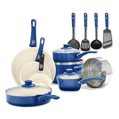 GreenLife Soft Grip Healthy Ceramic Nonstick 16 Piece Kitchen Cookware