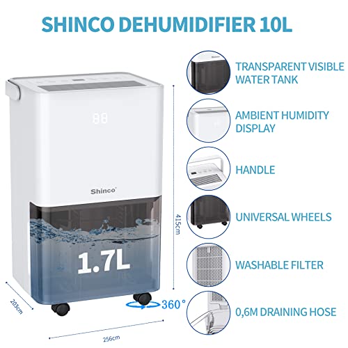 SHINCO 10L/Day Energy Efficient Electric Compressor Dehumidifier for home