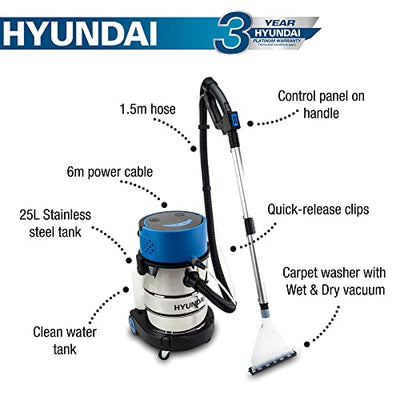 Hyundai 1200w Wet & Dry Vacuum 2-in-1 Upholstery Cleaner