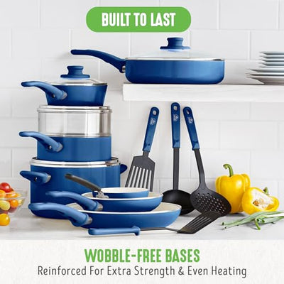GreenLife Soft Grip Healthy Ceramic Nonstick 16 Piece Kitchen Cookware
