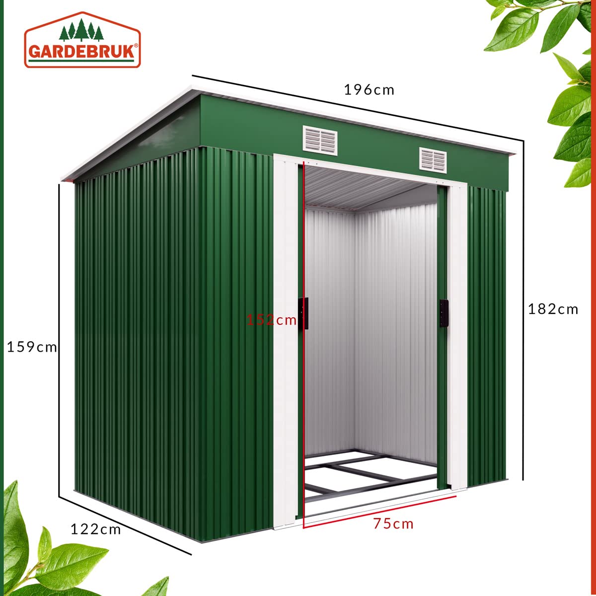 Gardebruk Garden Metal Tool Shed Green 6x4 FT