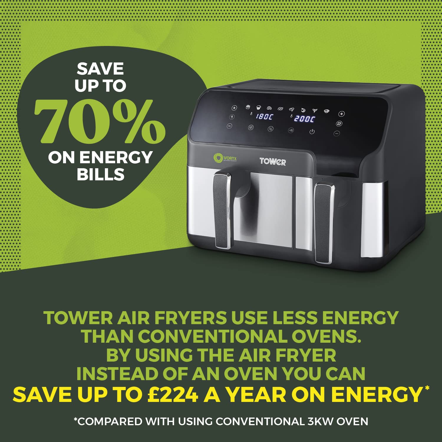 Tower Vortx 5.2L and 3.3L Eco Dual Drawer Air Fryer