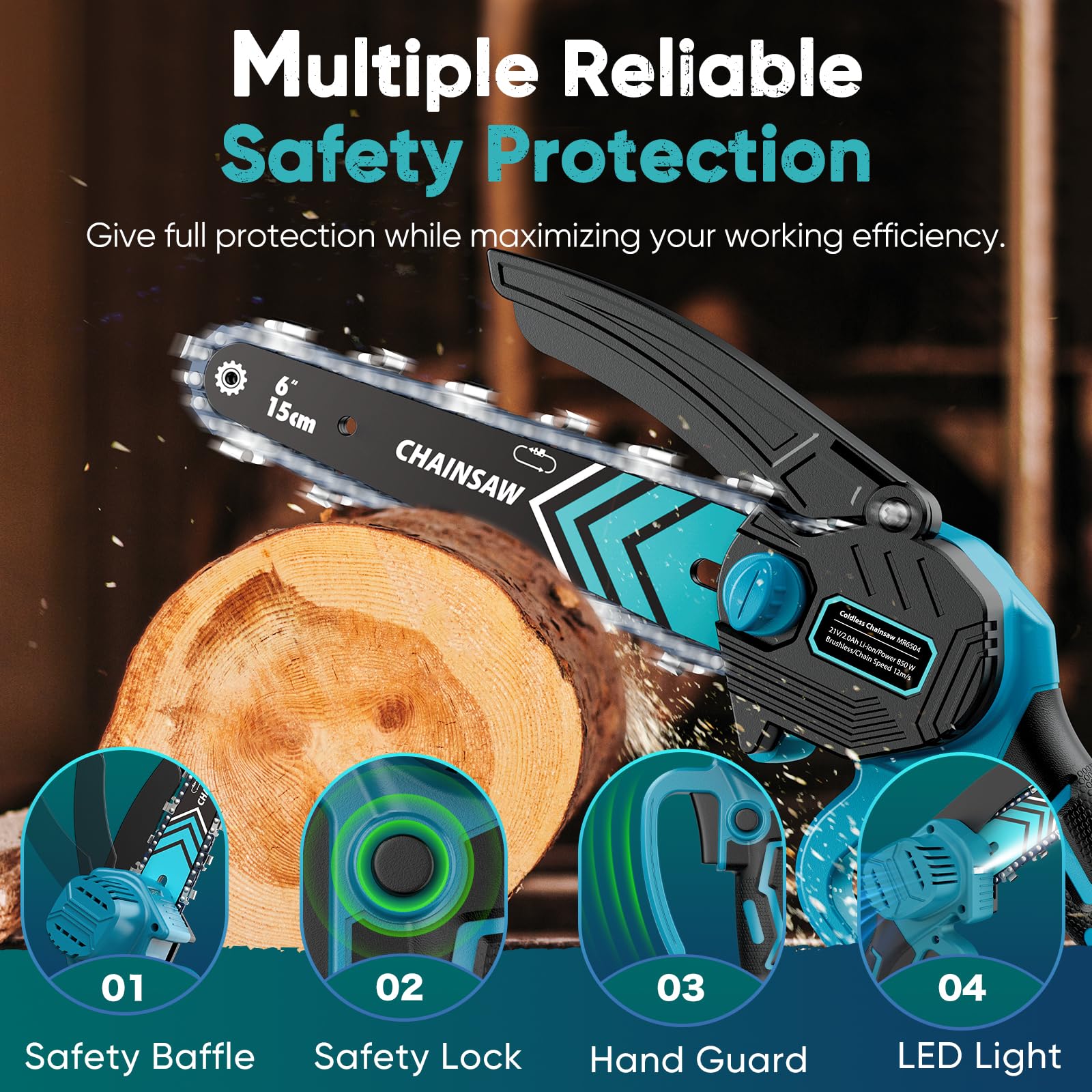 Handwise Mini Chainsaw Cordless 6 Inch 8000mAh