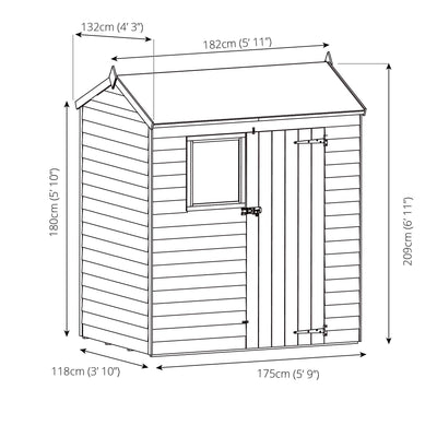 Mercia 6 x 4 Ft Overlap Reverse Apex Shed